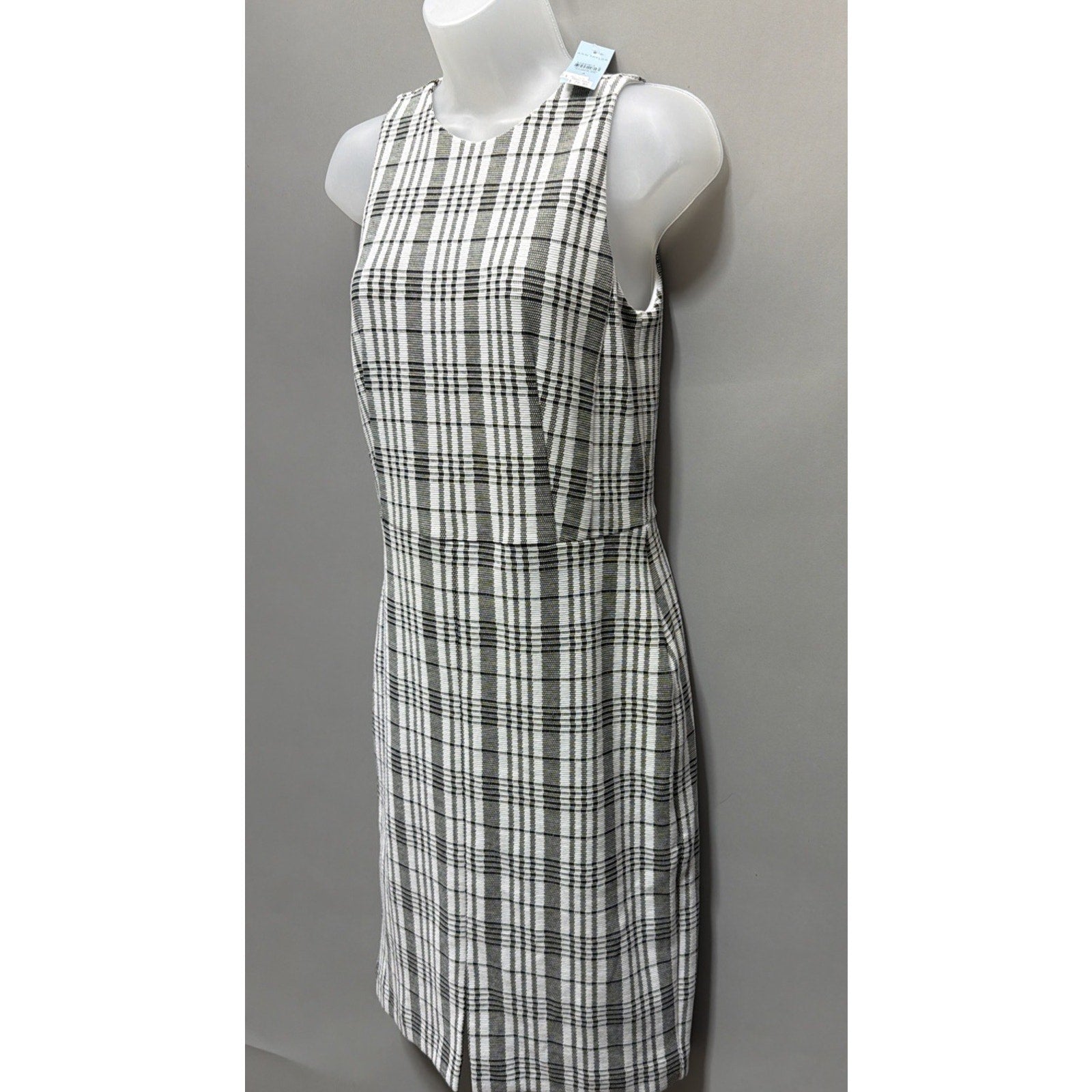 Ann Taylor Loft Plaid Black And White Lined Sheath Dress Size 4 Petite Zip NWT