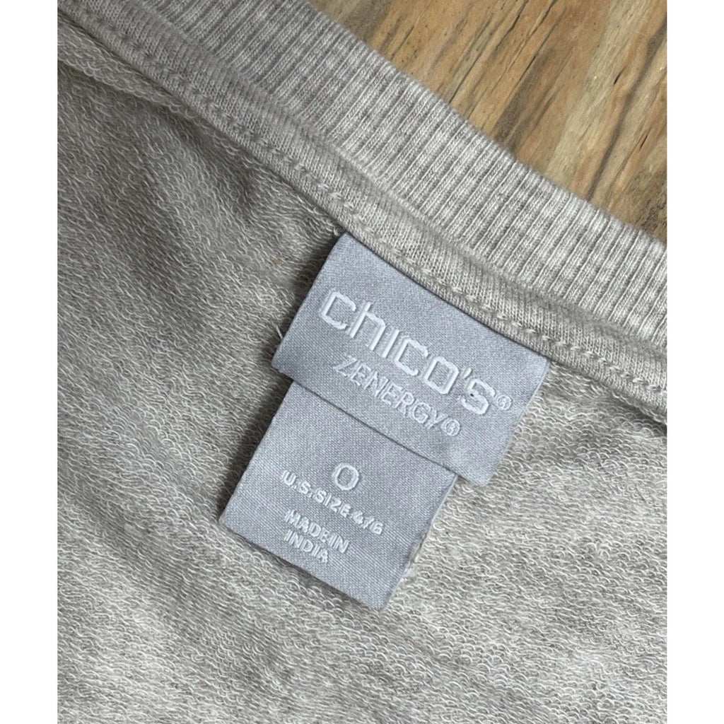 Chicos Zenergy Grey Long Sleeve Tunic Sweater V-Neck Relaxed Flowy Womens 0 S