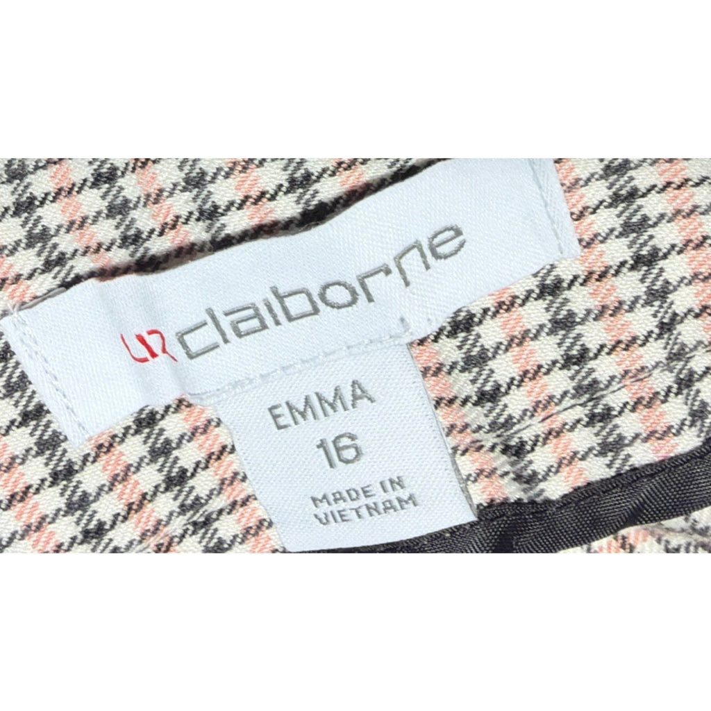 Liz Claiborne Emma Ankle Career Pants 16 Houndsooth Flat front Black Tan New