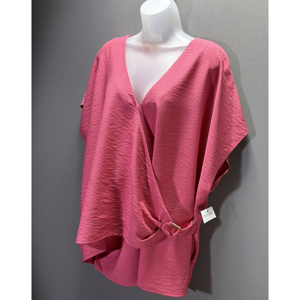 Nine West Plus Size 3X Textured V neck Pink wrap shirt blouse NWT