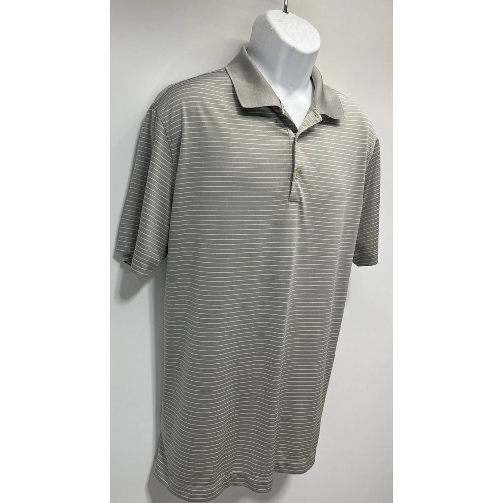 Nike Golf Shirt Mens Large Gray White Stripe Dri Fit Polo Tour Performance