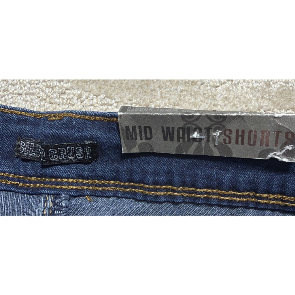 Silver Crush Shorts Blue Denim Jean Mid Rise Stretch Size 3/26 NWT