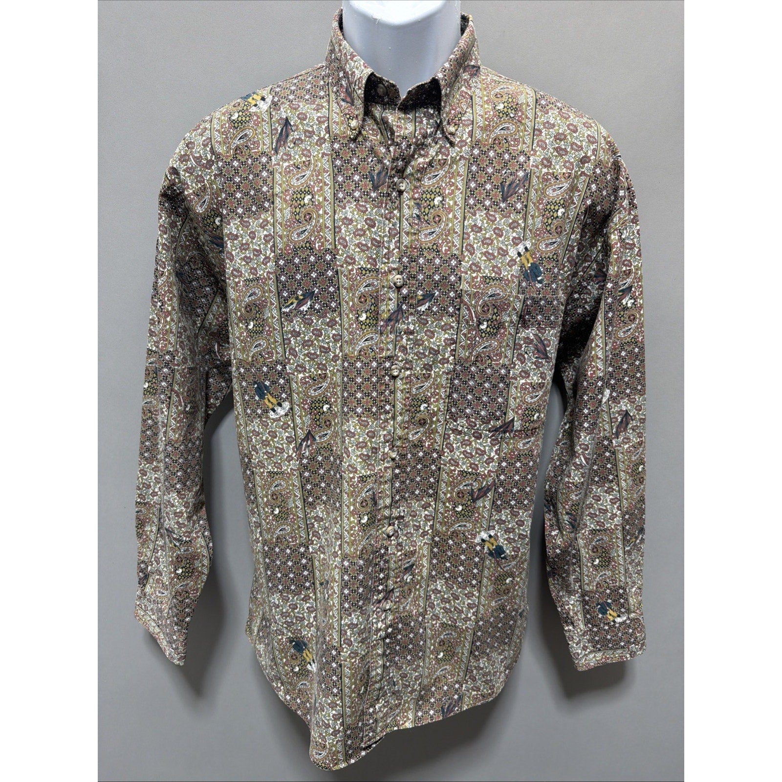 Vintage Salty Dog Men’s Medium Poplin Paisley Fishing Button Up Long Sleeve