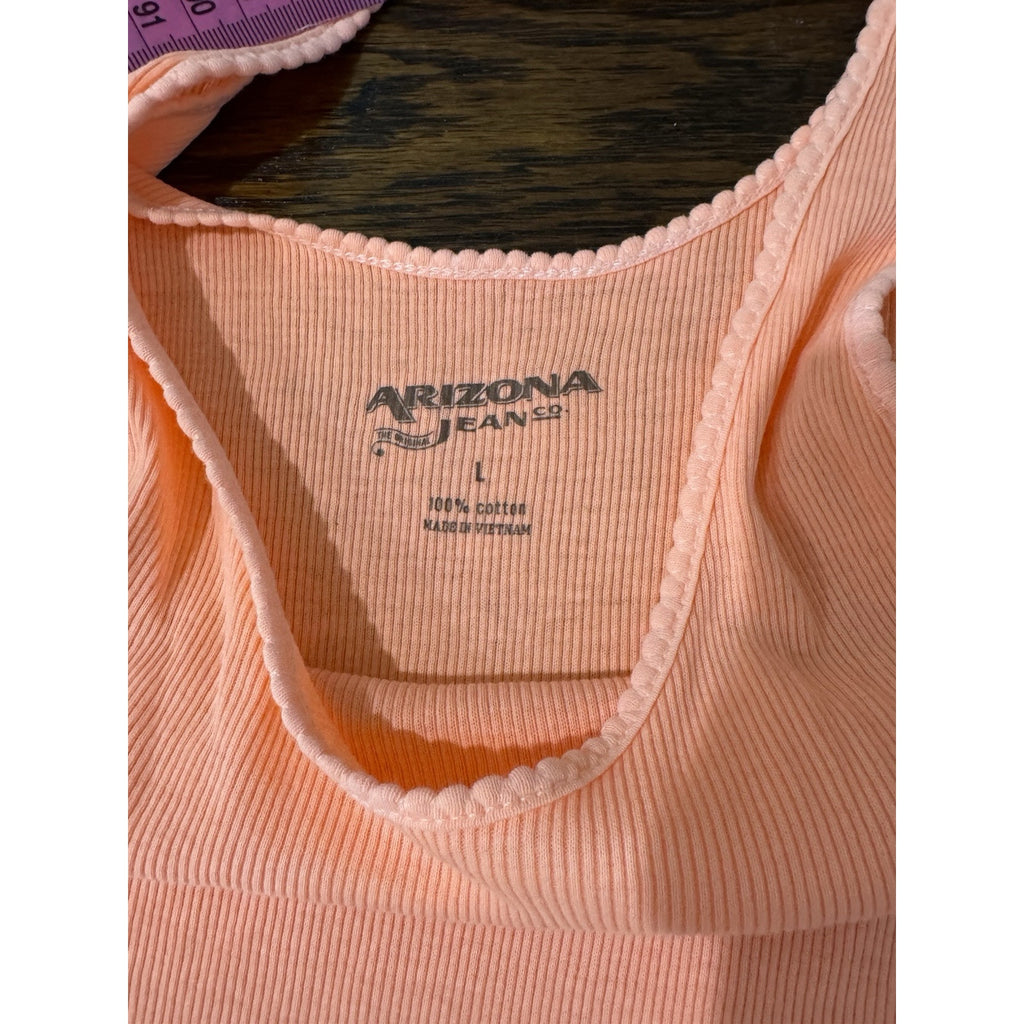 ARIZONA JEANS CO. Ribbed Tank Top Spaghetti Strap Neon Coral Large NWT