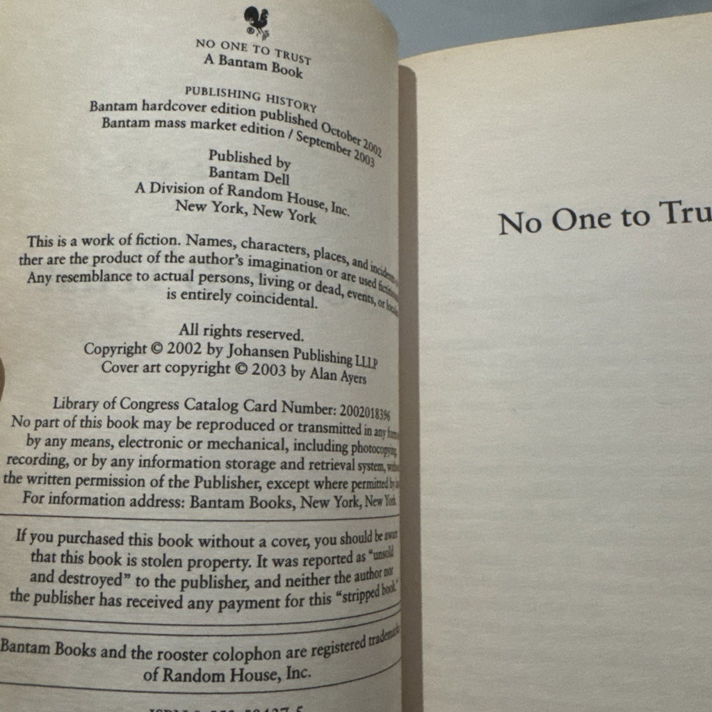 Iris Johansen No One to Trust Paperback Suspense Fiction Novel Adults Bantam