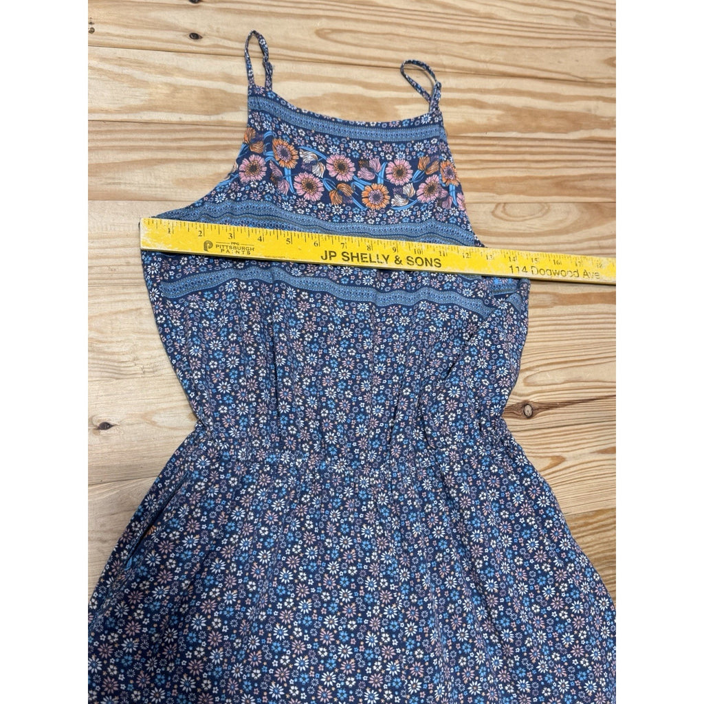 Easel Jumpsuit Womens M Green Blue Floral Wide Leg Sleeveless Boho Ruffle Hem