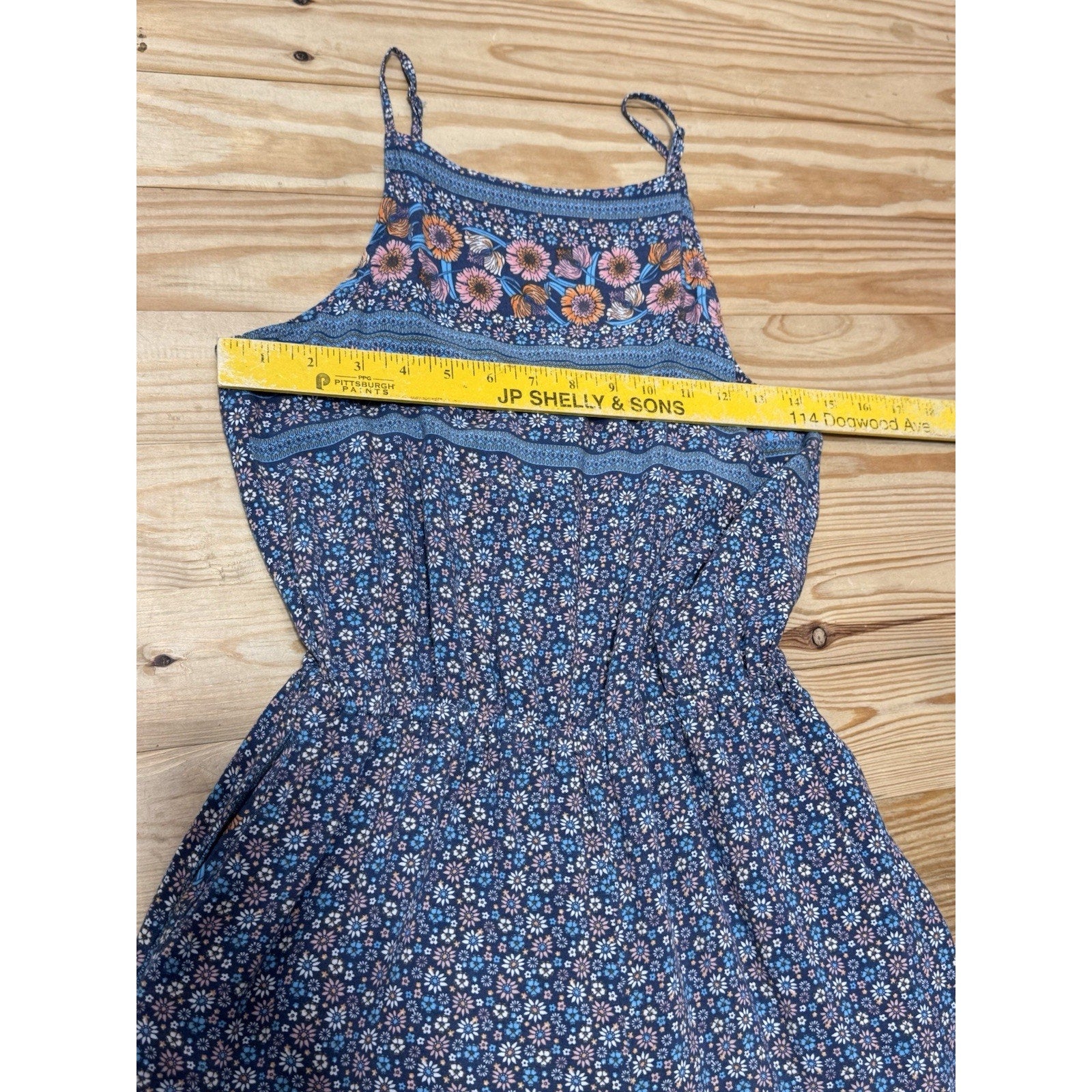 Easel Jumpsuit Womens M Green Blue Floral Wide Leg Sleeveless Boho Ruffle Hem