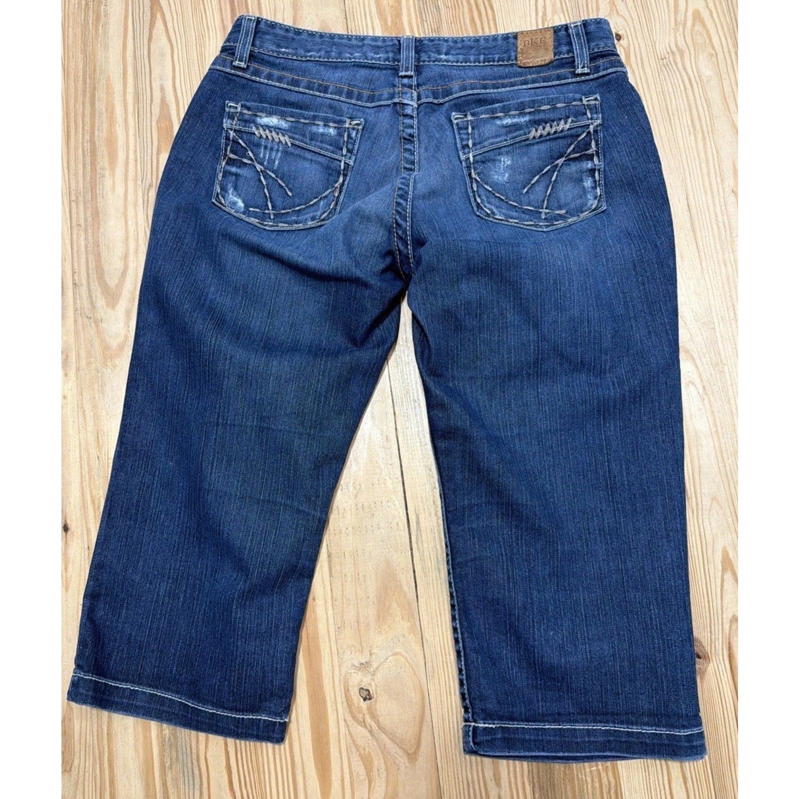 BKE Buckle Jeans Womens 30x19 Blue Kate Capri Stretch Mid Rise Distressed Denim