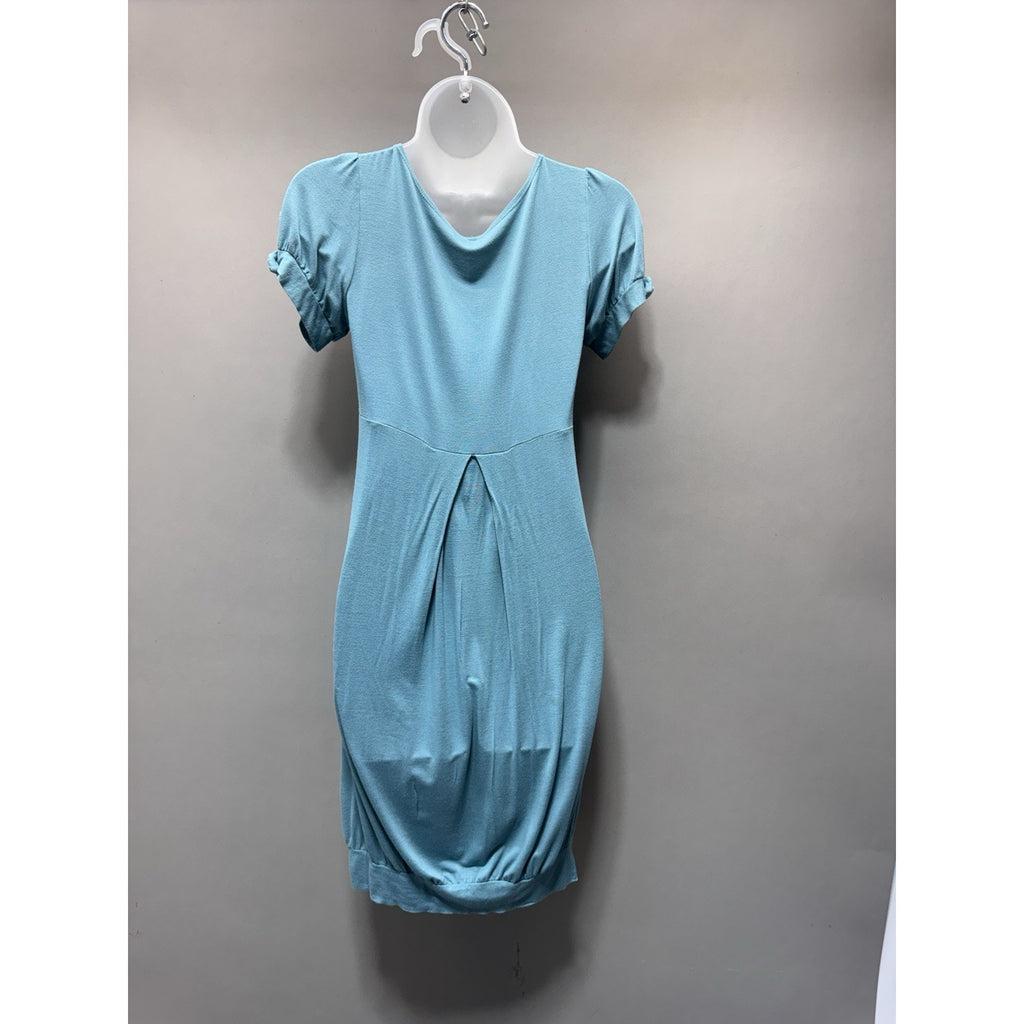 I.ner Turquoise Short Sleeve Dress Empire Waist V Neck Juniors Size Large