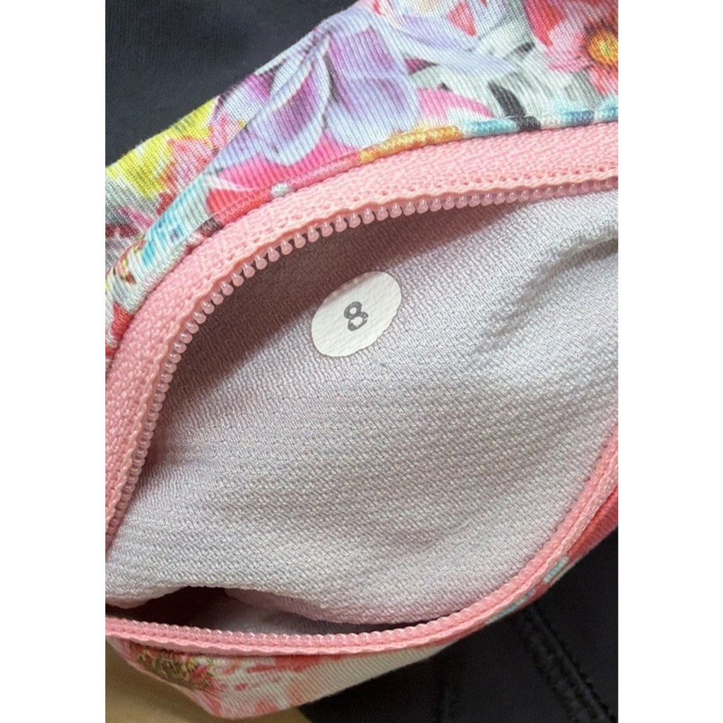 Lululemon Leggings Women's 6 Black Pink Floral Waist Band Cropped Capri Pants
