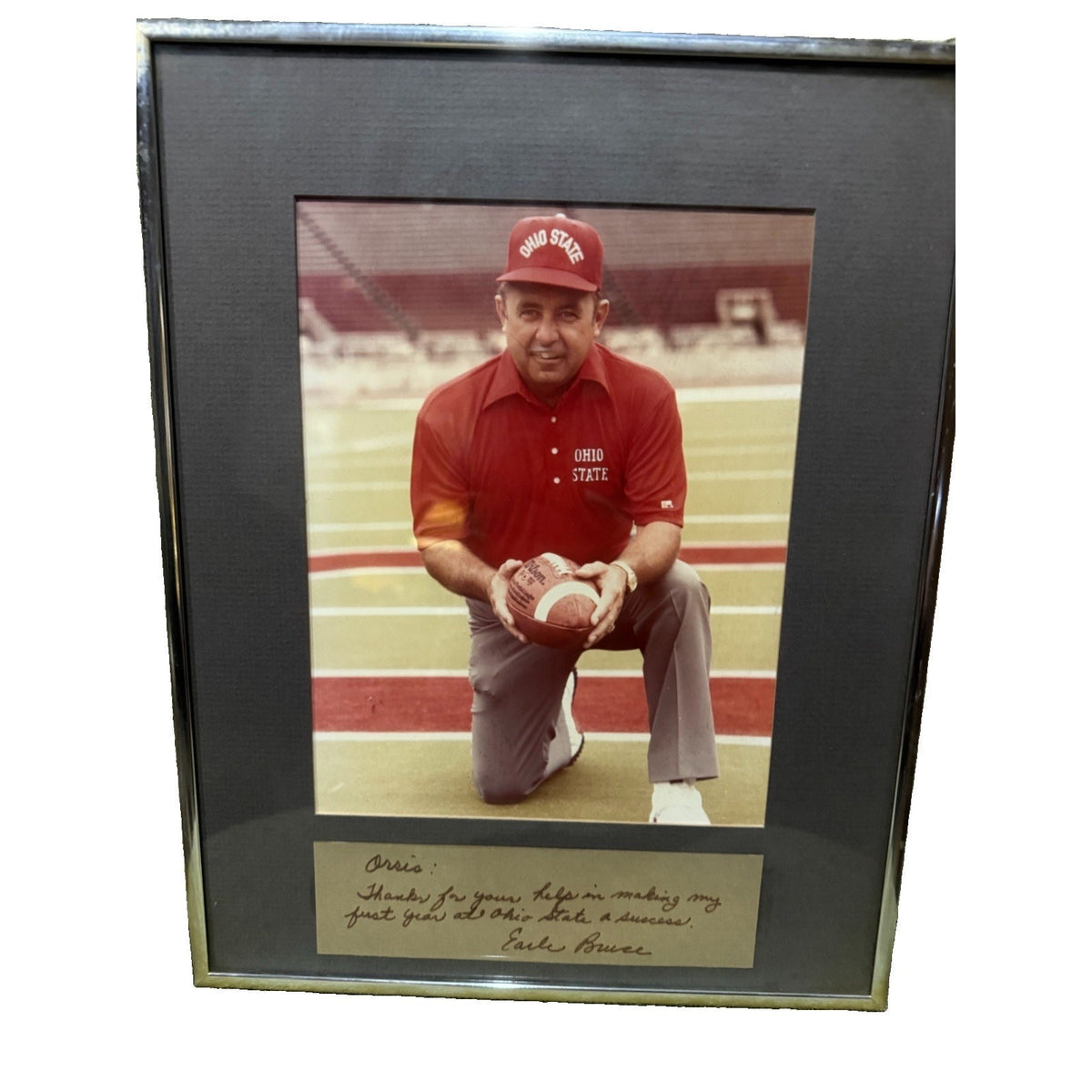Earle Bruce Signed Handwritten Note Ohio State Buckeyes Framed Photo 1979 OSU