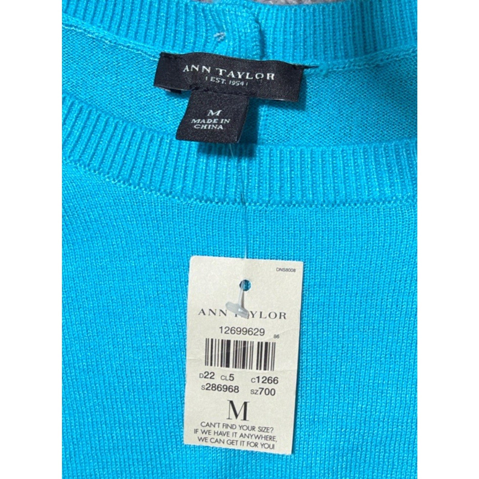 New Ann Taylor Loft Wool Blend Button Back Top Womens Small Blue 3/4 Sleeve