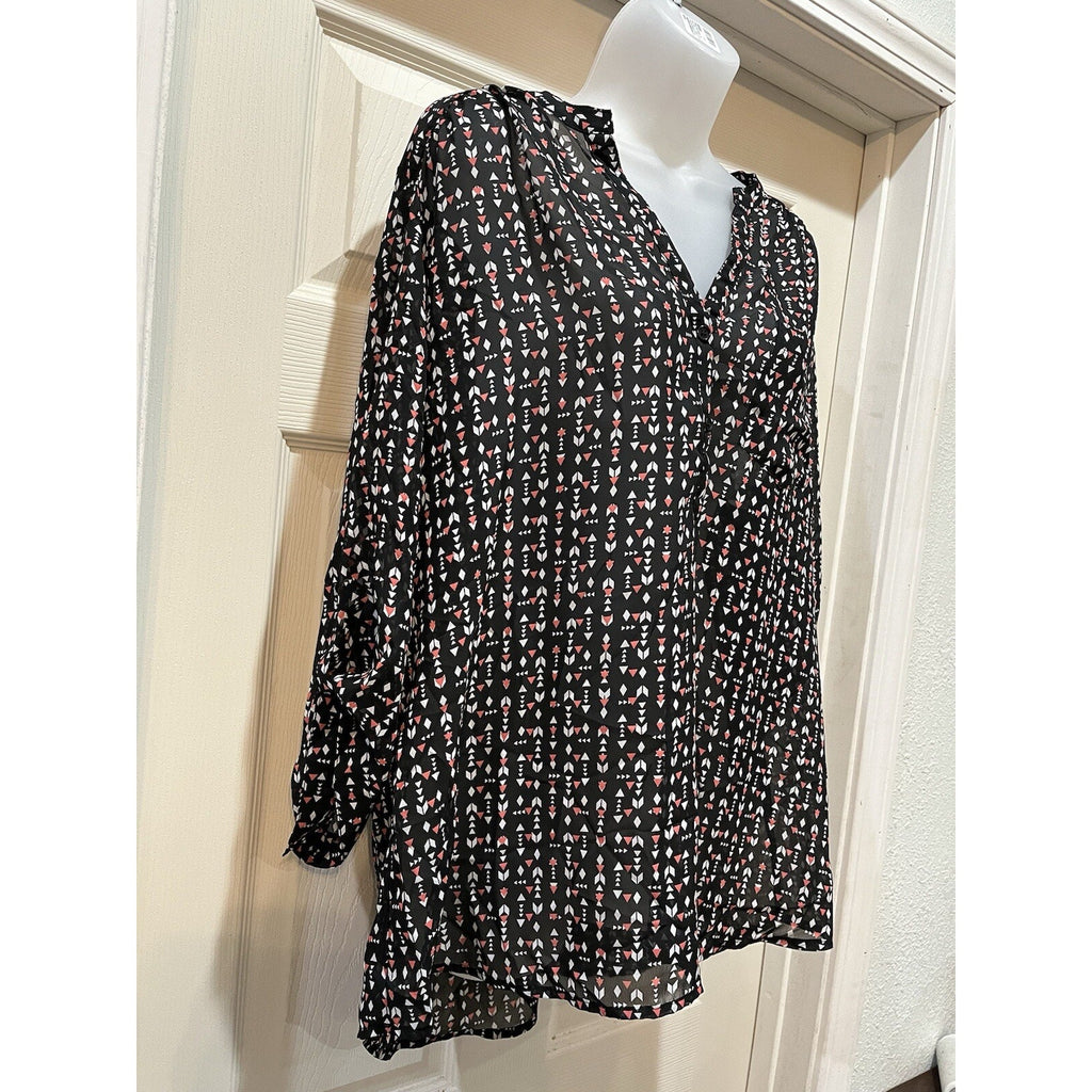 Maurice's Sheer Black Coral Confetti Lightweight Blouse Women’s Size XXL