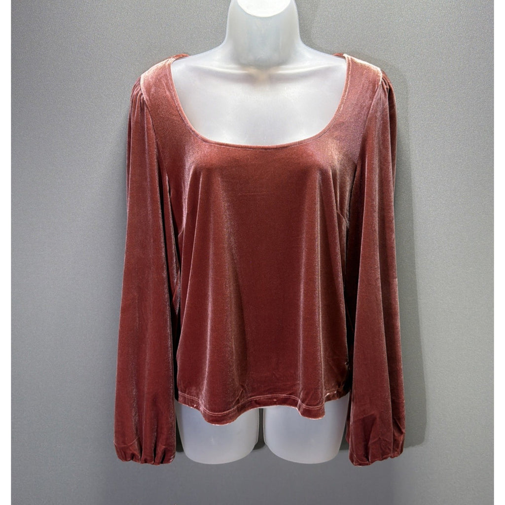 Gentle Fawn Ariana Velvet Scoop Neck Puff Sleeve Top Sz L NWT Velvet Rose Stretc