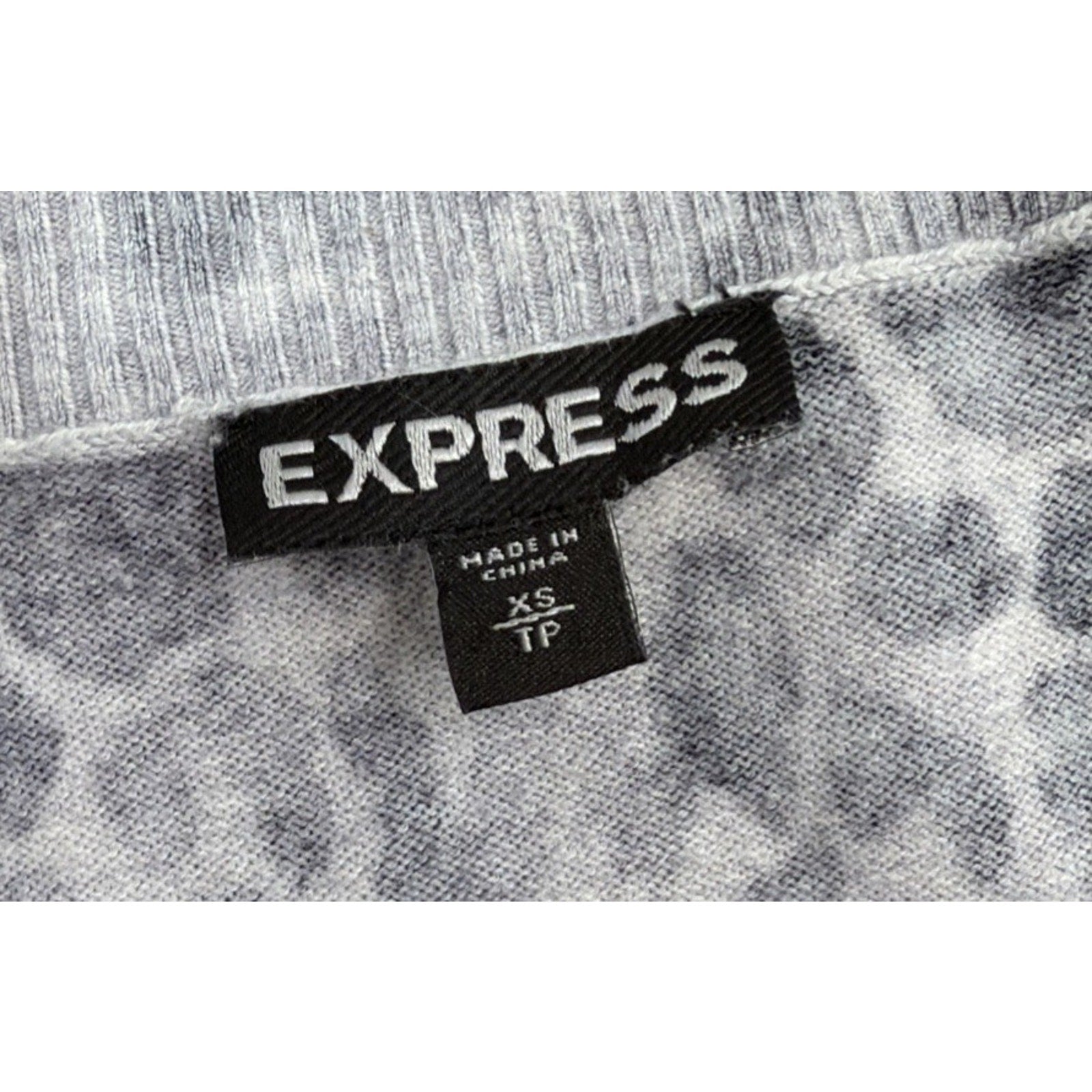 Express Animal Print Burnout Black Gray Long Sleeve Pullover V Neck Top XS
