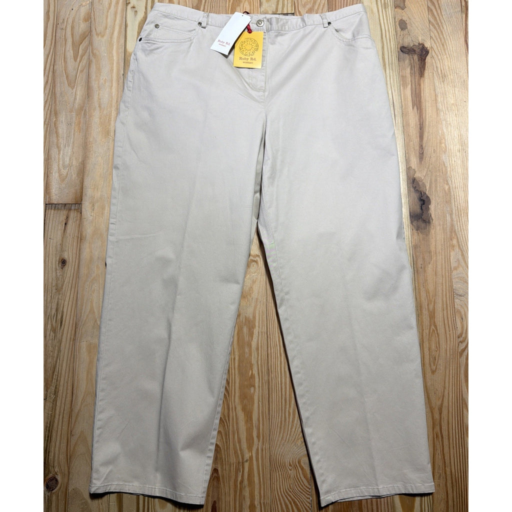 RUBY RD High Rise Beige Chino Pants Straight Leg Plus Size 20W Stretch NWT