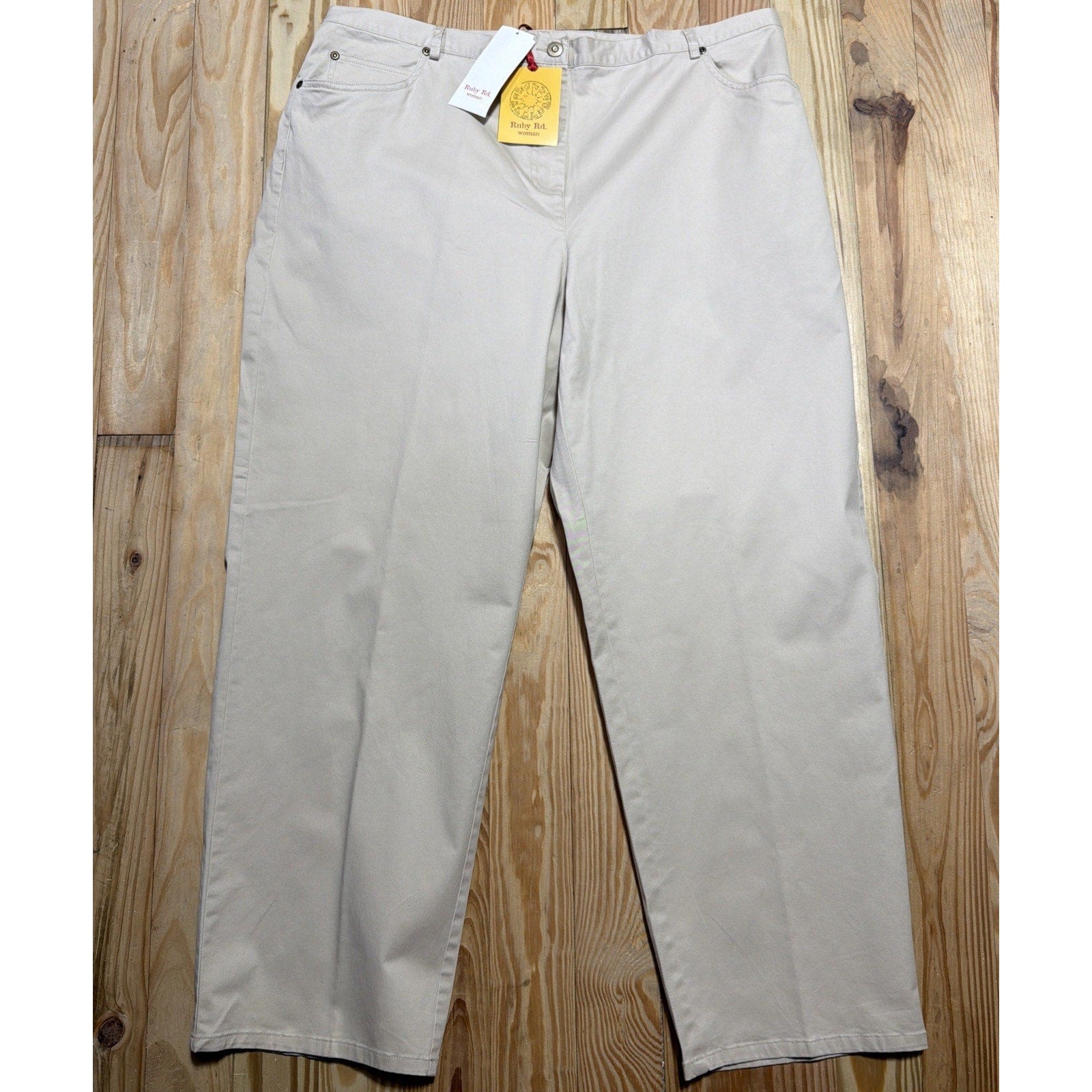 RUBY RD High Rise Beige Chino Pants Straight Leg Plus Size 20W Stretch NWT