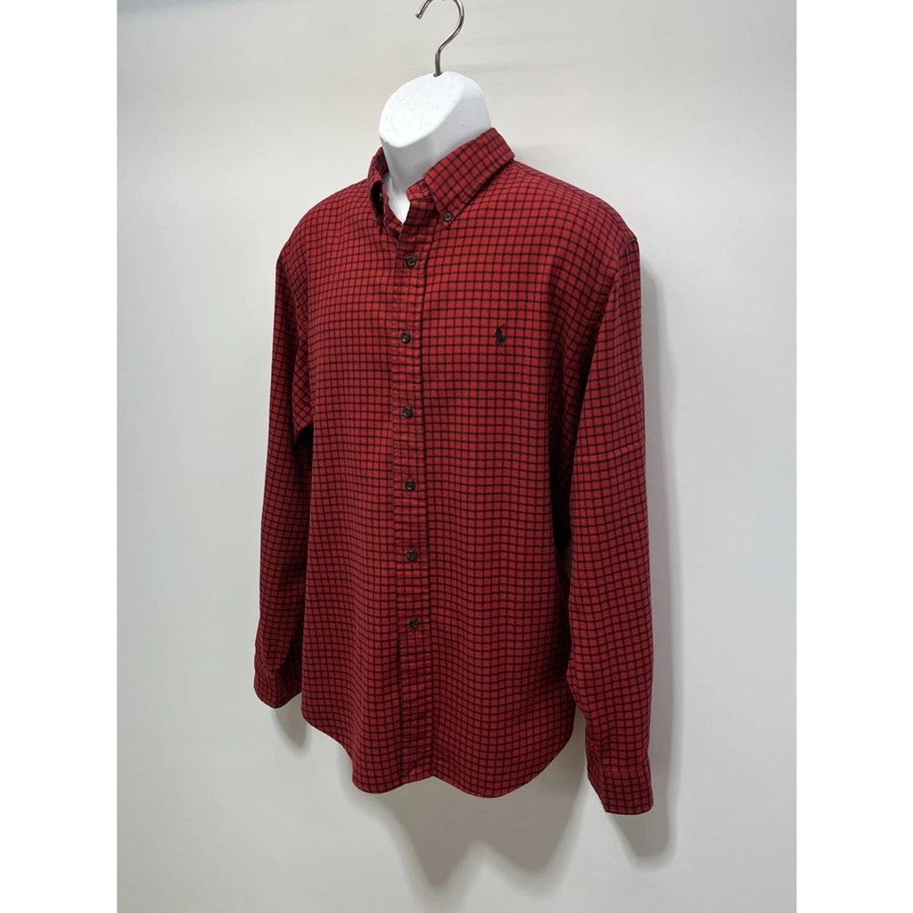 Vtg Ralph Lauren Red Buffalo Checkered Plaid Button Down Shirt Sz L
