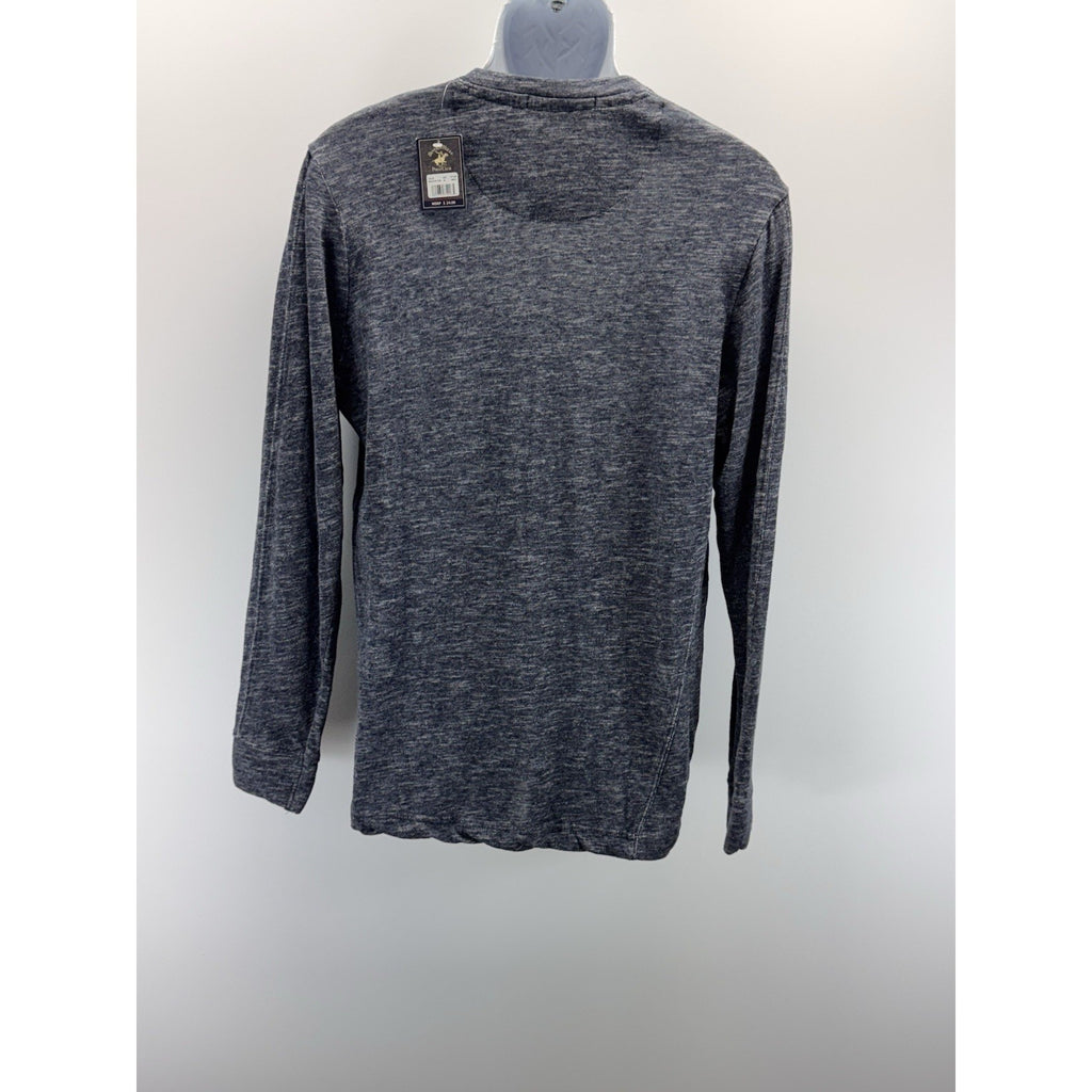 Beverly Hills Polo Club Thermal Henley Heathered Blue Pullover Shirt Men’s L NWT