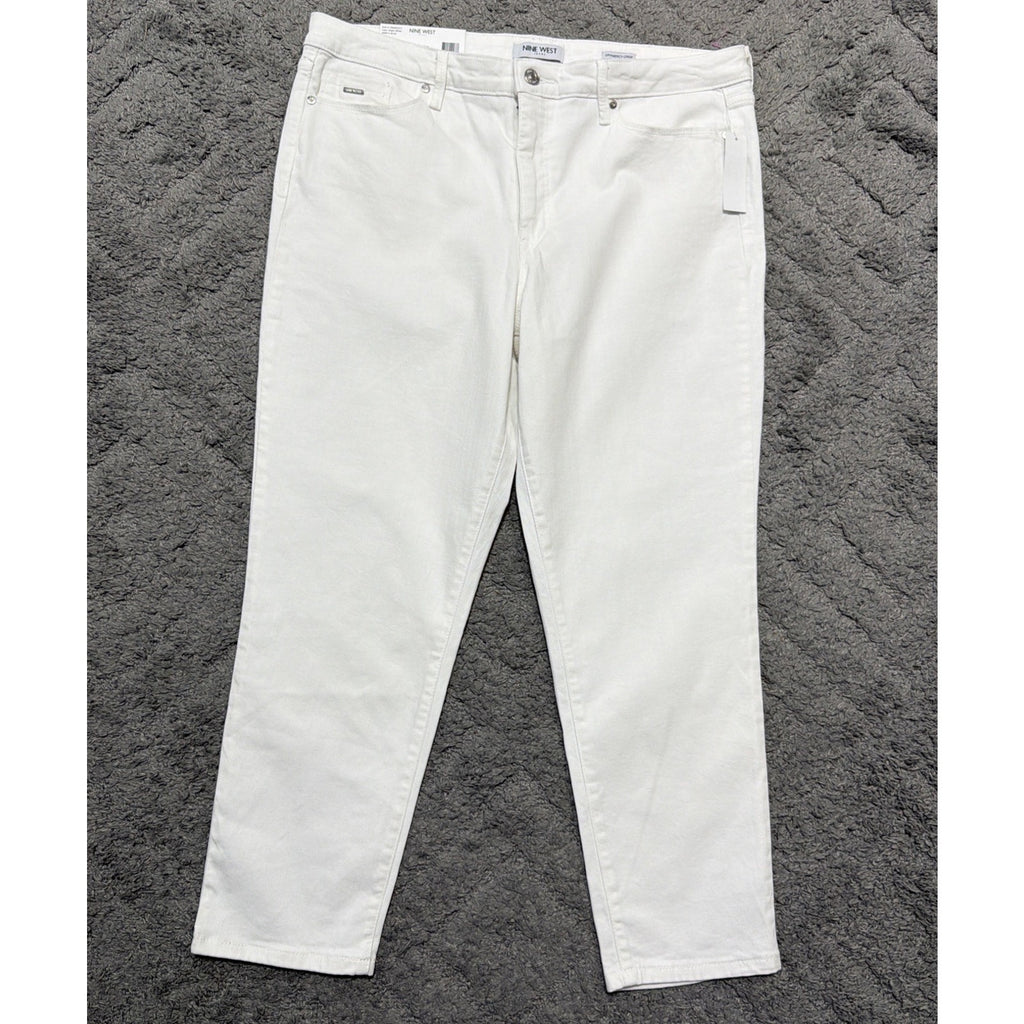 Nine West Women's Twill Slim Fit Gramercy Crop Jean Bright White Size 14
