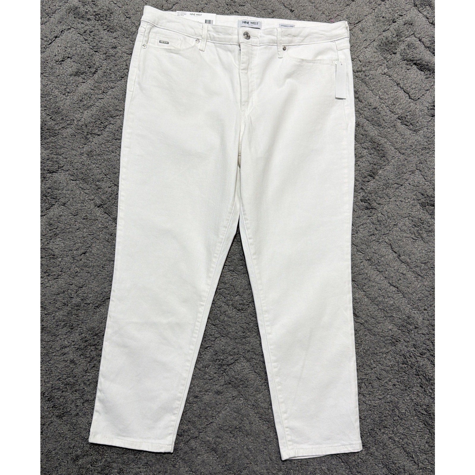 Nine West Women's Twill Slim Fit Gramercy Crop Jean Bright White Size 14