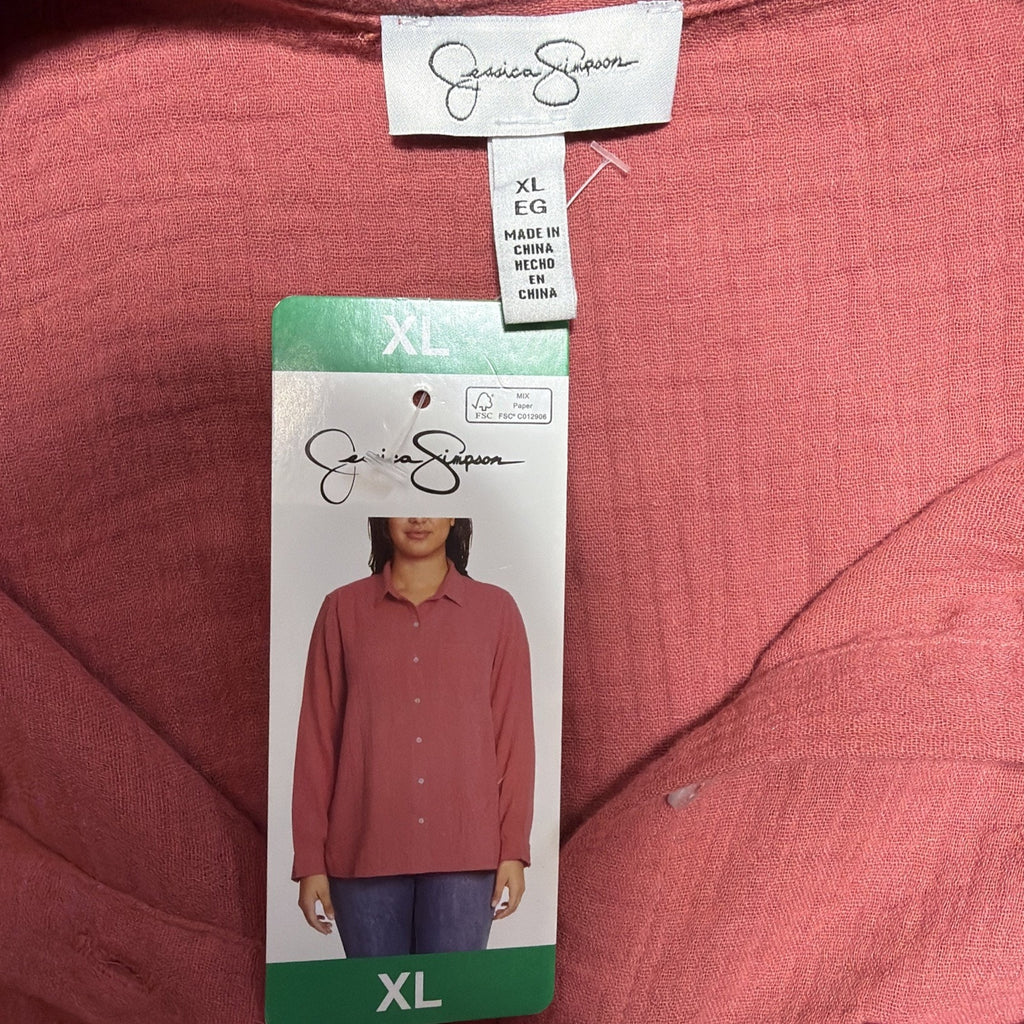 NWT Jessica Simpson Cotton Gauze Relaxed Fit Button Front Collared Shirt XL