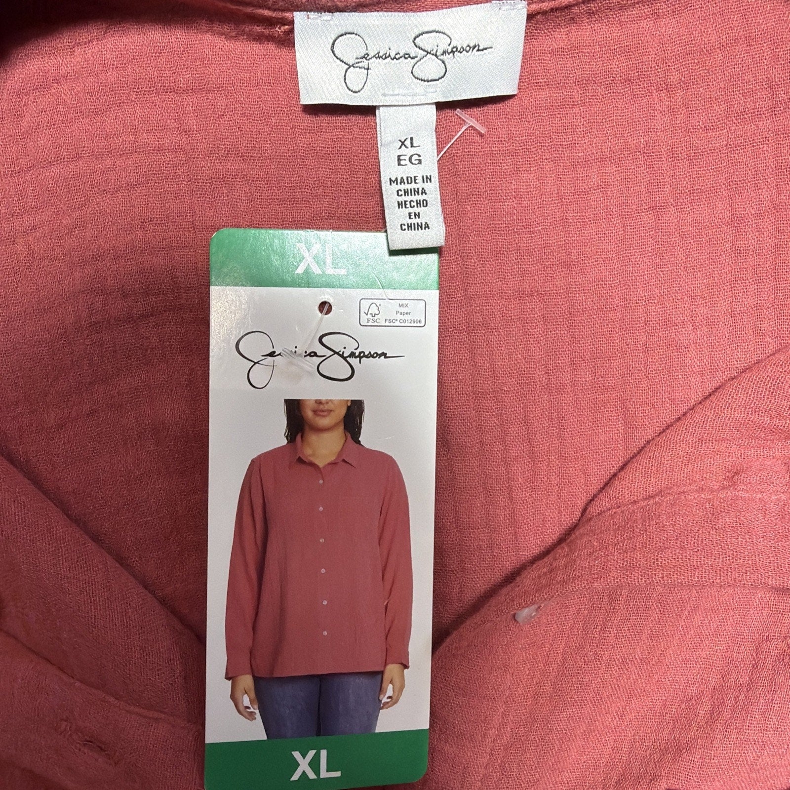 NWT Jessica Simpson Cotton Gauze Relaxed Fit Button Front Collared Shirt XL