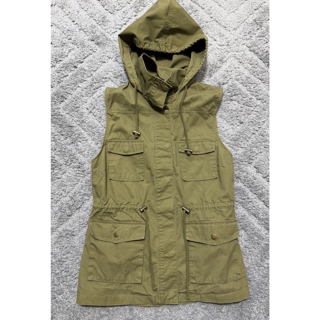 Love Tree Women's Army Green Hooded Utility Vest EUC - Size Medium