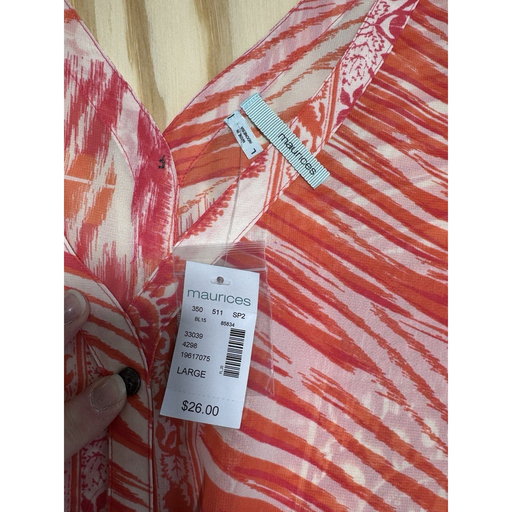 Maurices Women’s Large Sleeveless Button Front Hi Low Tank Top Pink Orange New