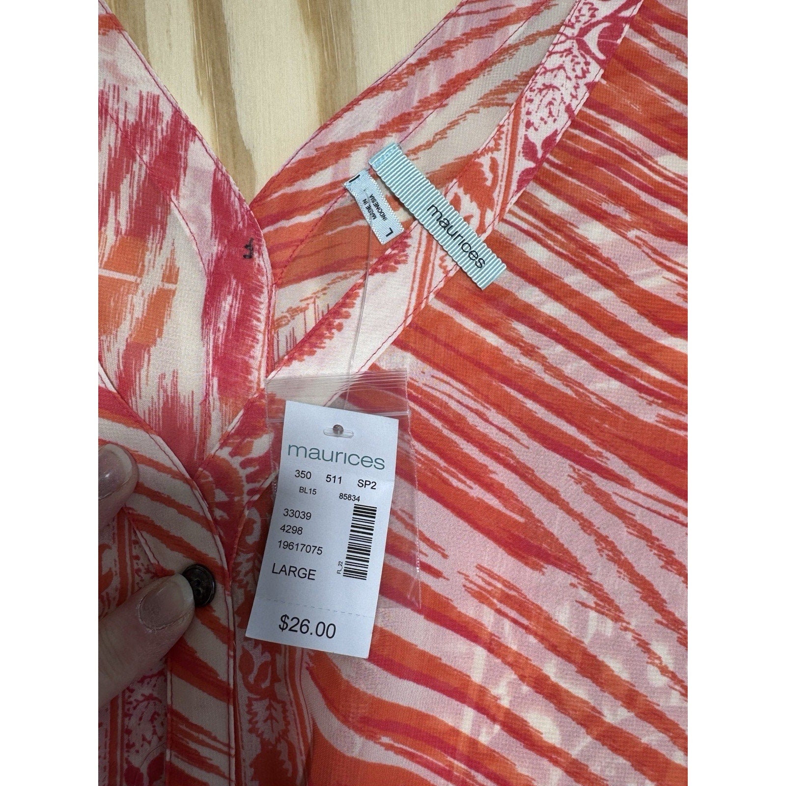 Maurices Women’s Large Sleeveless Button Front Hi Low Tank Top Pink Orange New