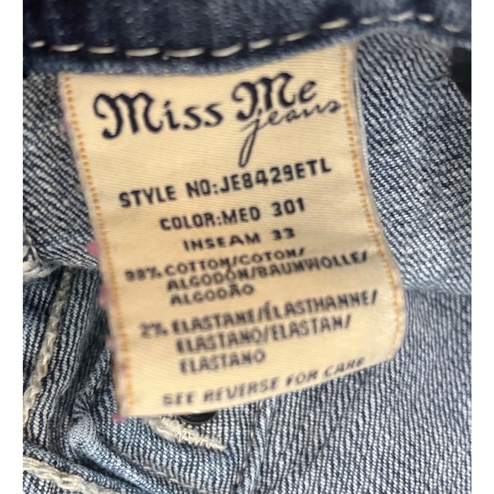 Women's Miss Me Easy Straight Embellished Jeans Size 26x26 Denim Hemmed