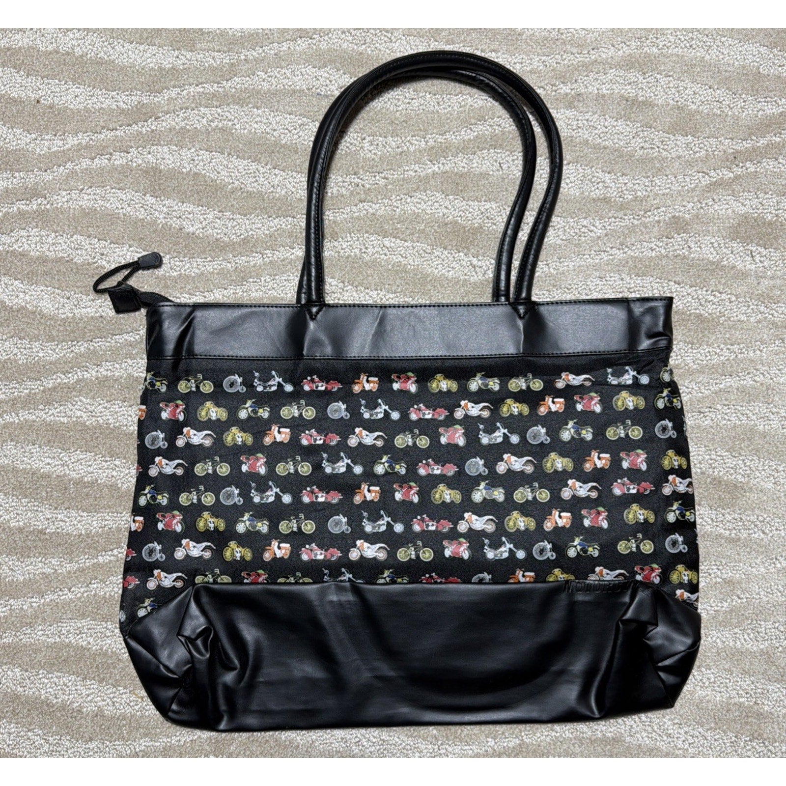 The Art Of The Motorcycle Tote / Purse Vegan Leather Trim Large Bag