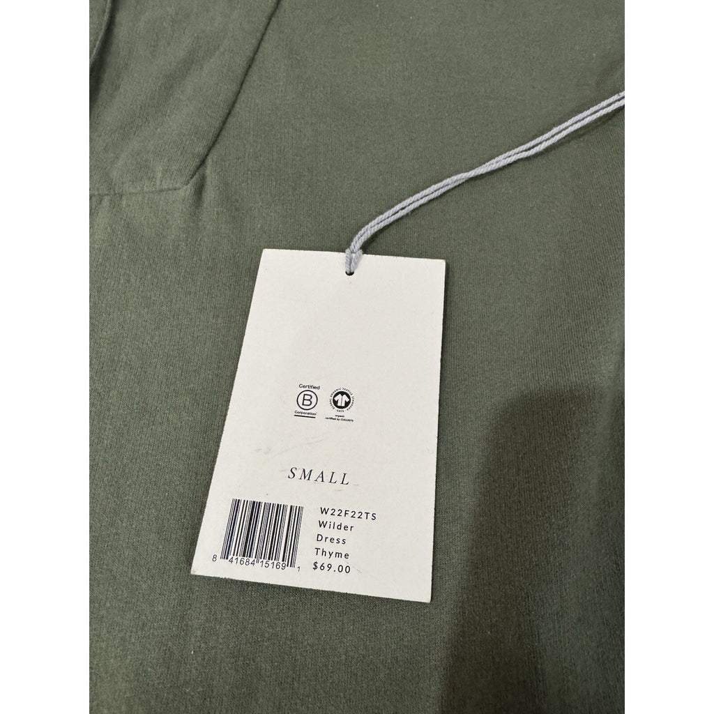 WVN For You Wilder Dress Small Thyme Green Organic Cotton Mock Neck NWT