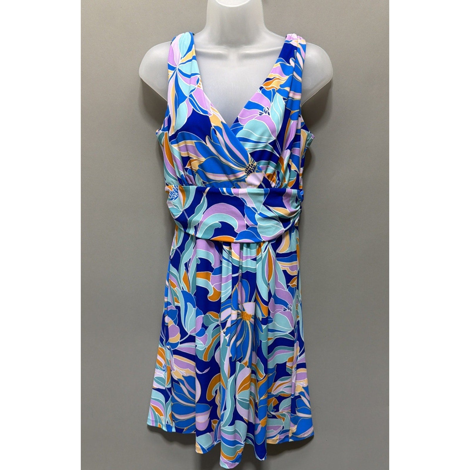 NWT Cappagallo Blue Lilac Floral Sleeveless Faux Wrap Dress Women’s Small Resort