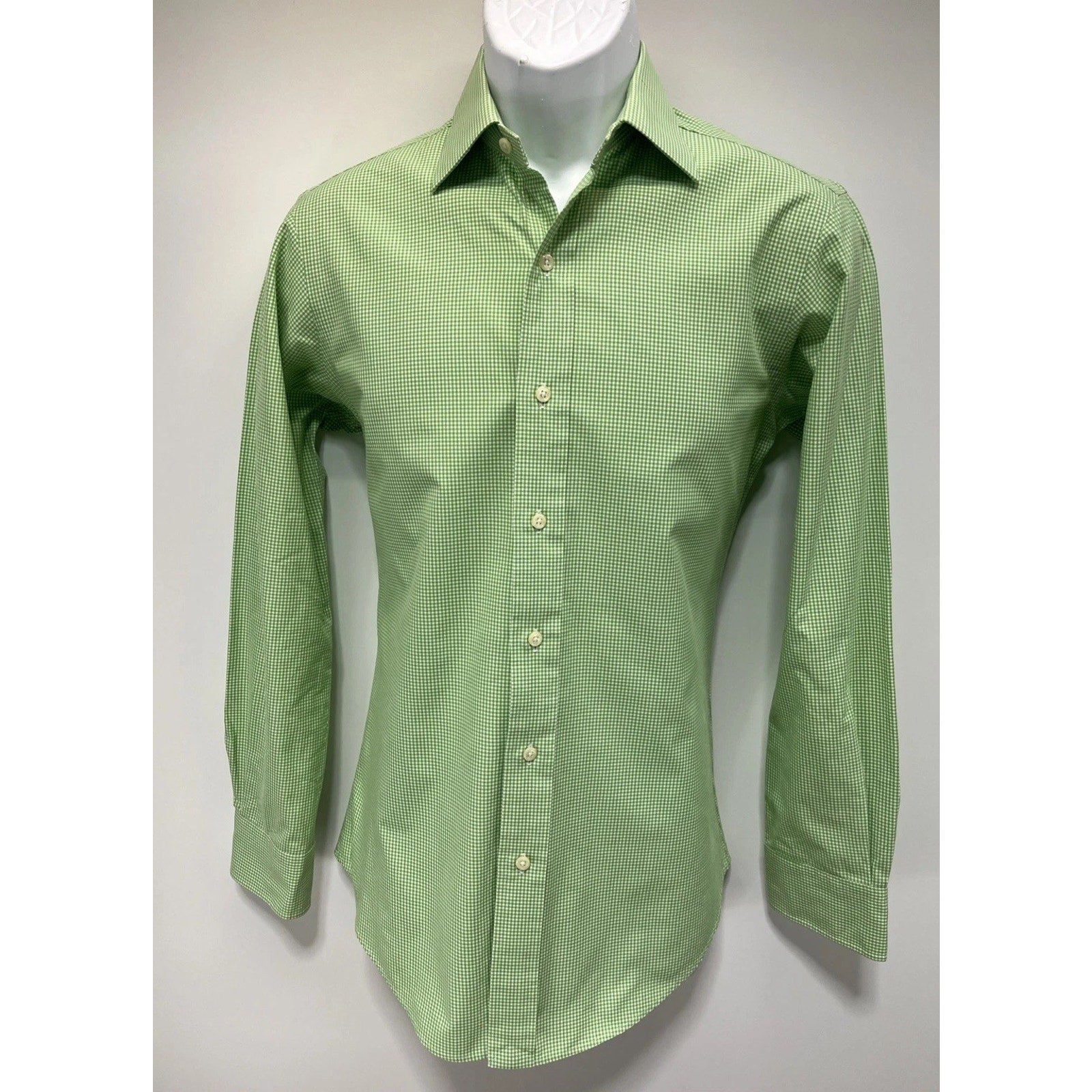 POLO RALPH LAUREN Green Gingham CURHAM CUSTOM FIT Shirt Size Small Long Sleeve