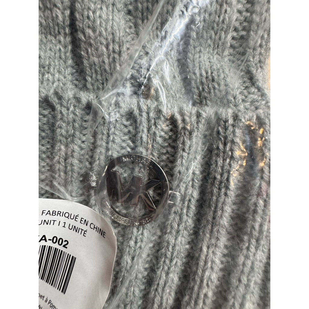 NWT Michael Michael Kors Gray Knit Beanie Pom Pom MK OS Hat