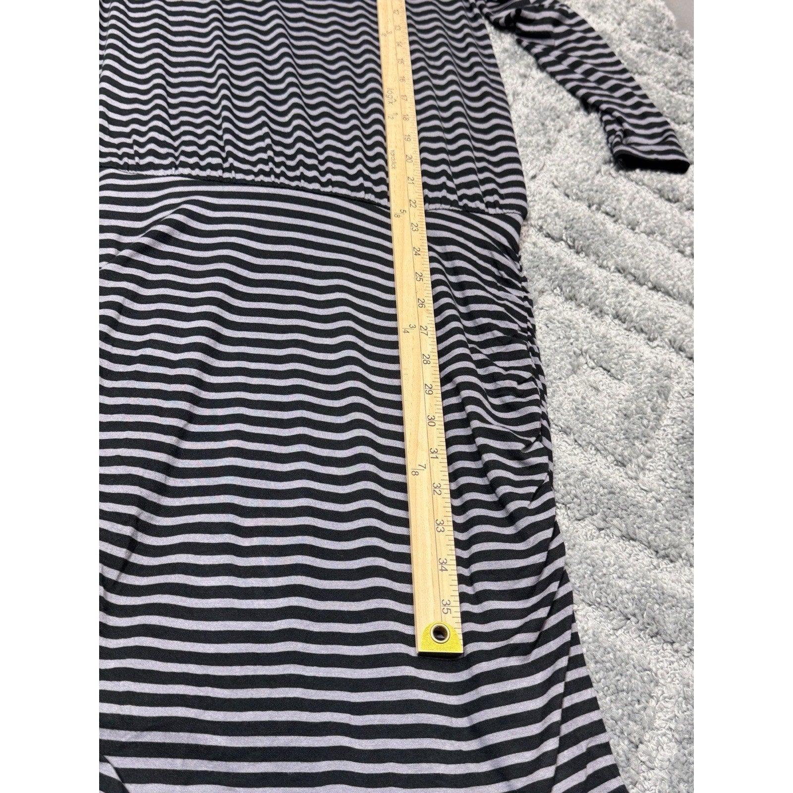 Banana Republic Factory Black/Gray Striped Stretch Knit Dress Ruching Women’s S