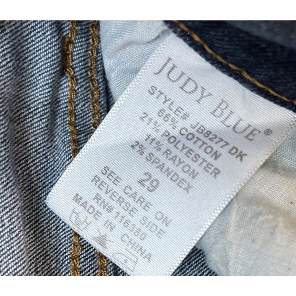 JUDY BLUE STRAIGHT FIT Womens Sz 29 Dark Denim Distressed Stretch Jeans EXC