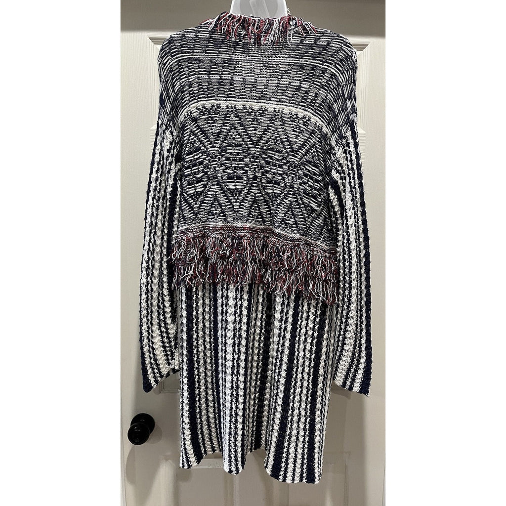 Women New Directions Blue, Red & White Open Front Sweater Cardigan Size L