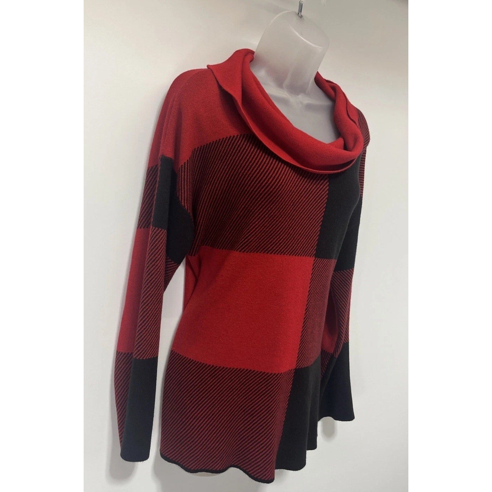 Calvin Klein women's low cowl knit sweater L red & black color block lightweight