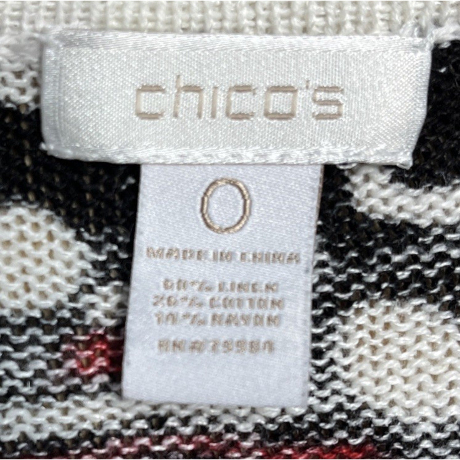 Chico's Linen Blend Cardigan Womens Size 0 Black Red Open Front Sweater