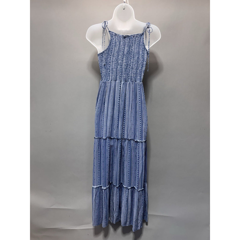 Wild Fable Blue White Tiered Maxi Dress Women Small Smocked Tie Strap Boho NWT