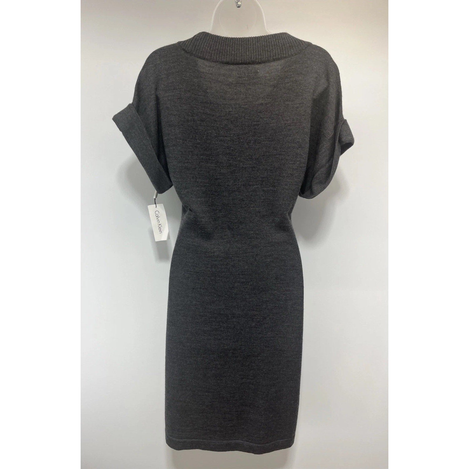 Calvin Klein Gray Merino Wool Blend Short Sleeve Sweater Dress Size S NWT