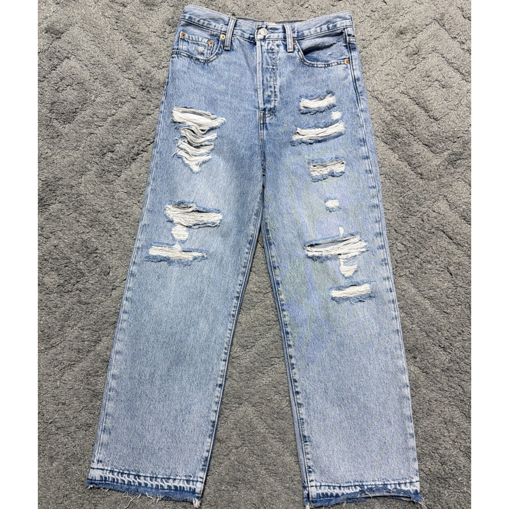 Levi’s Ribcage Straight Ankle 28 High Rise Distressed Light Wash Button Fly