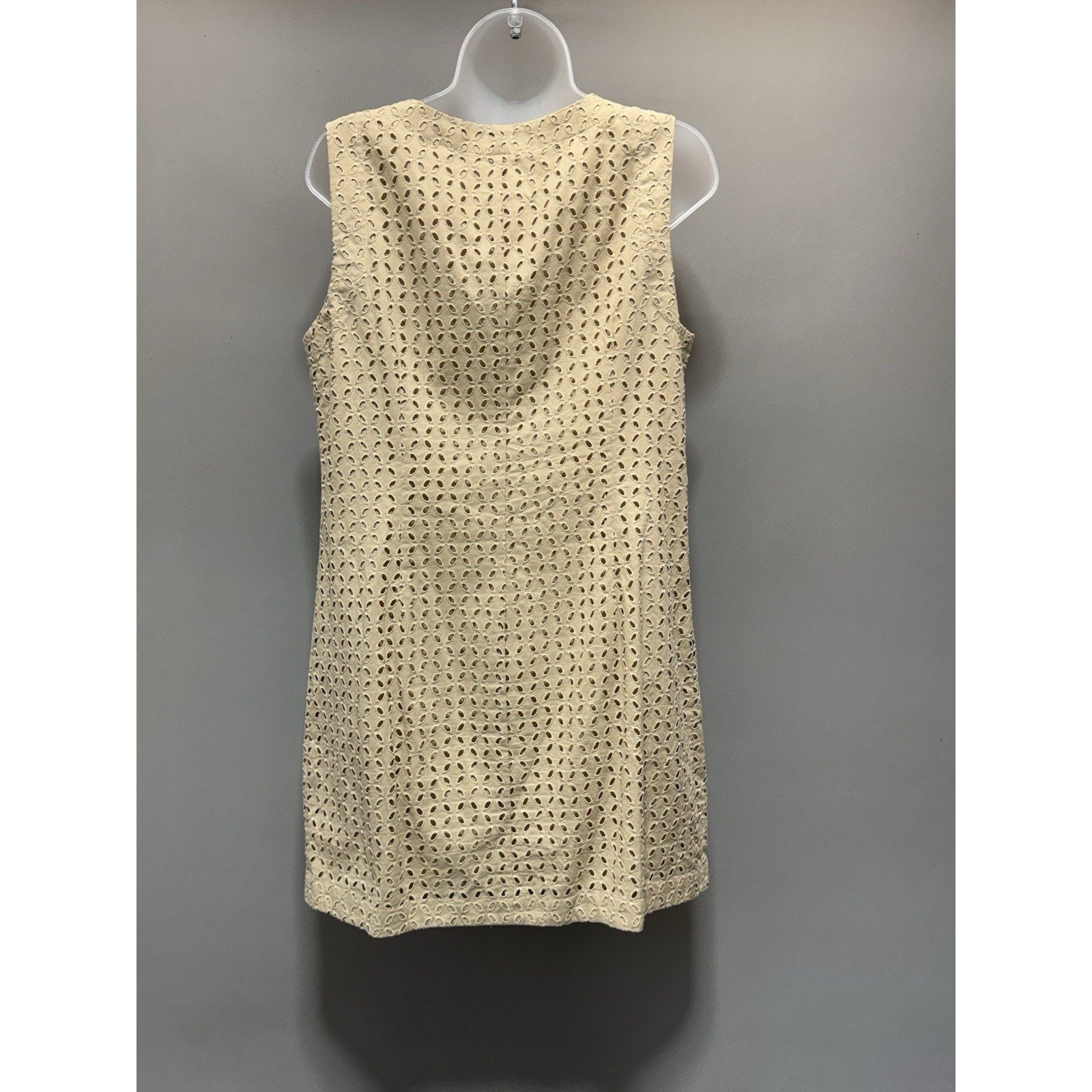 LOFT Womens Size 8 Beige Eyelet Sleeveless Tunic Dress Button Front Pockets