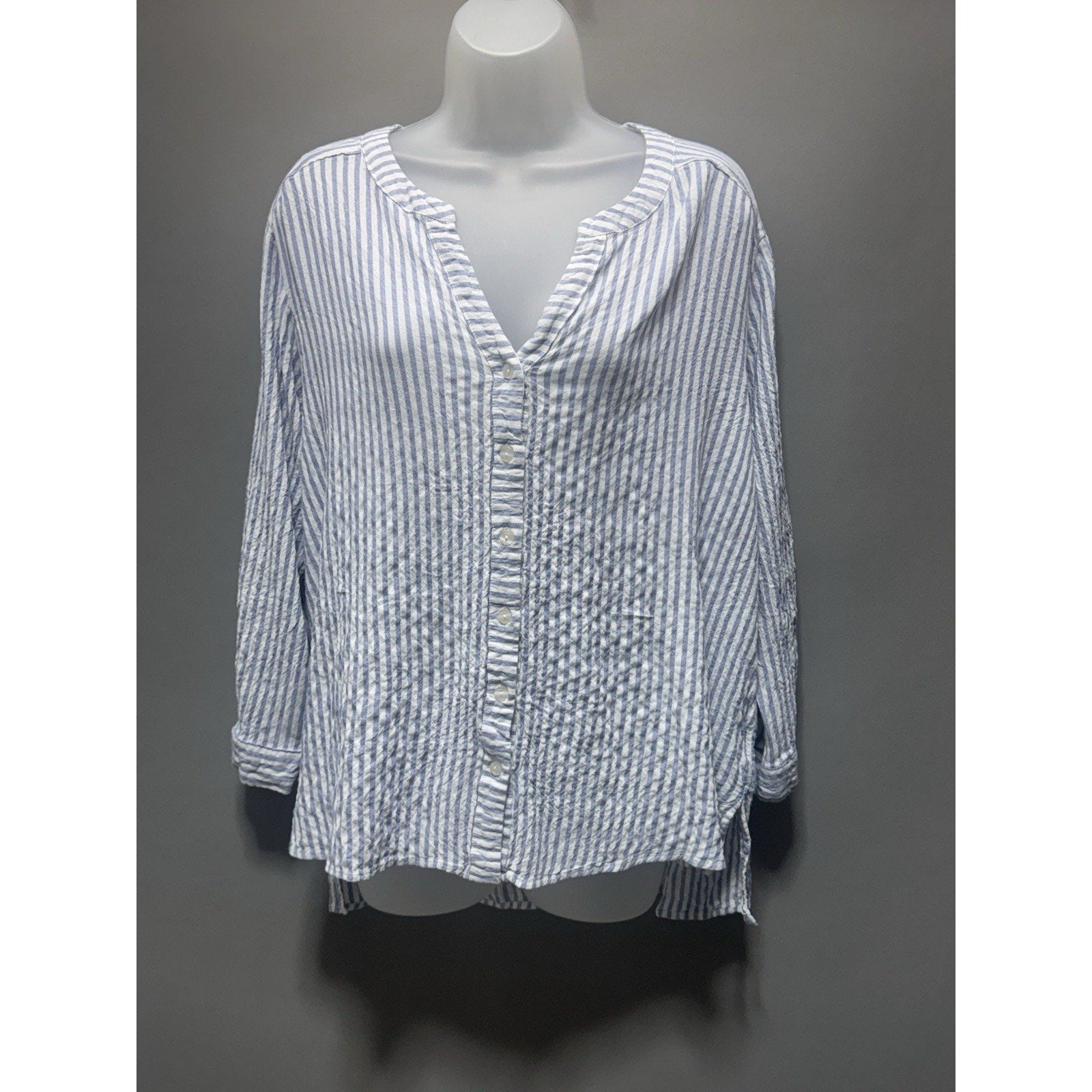Jane Delancey High Low Women’s 1X Blue White Stripe Long Sleeve Top Coastal