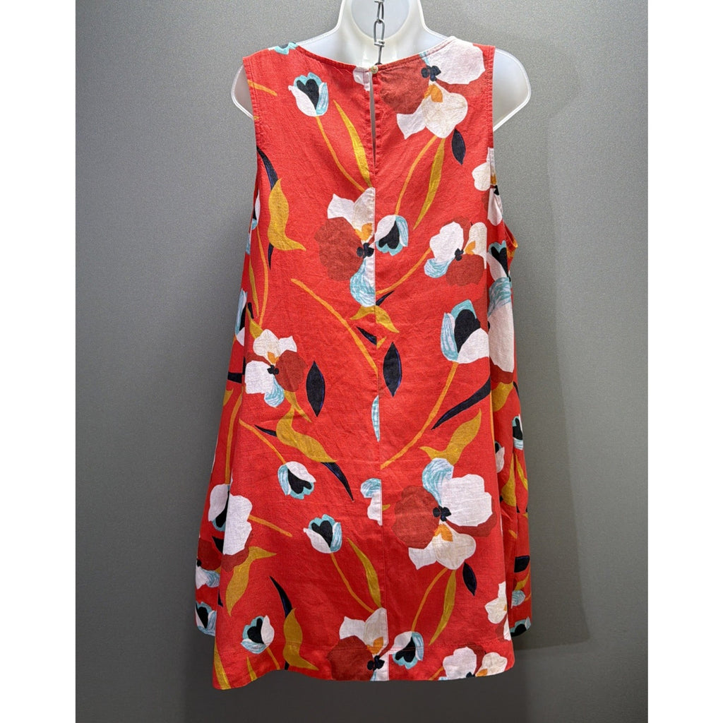 Sigrid Olsen 100% Linen Floral Shift Dress Women's XL Sleeveless Pockets Beachy