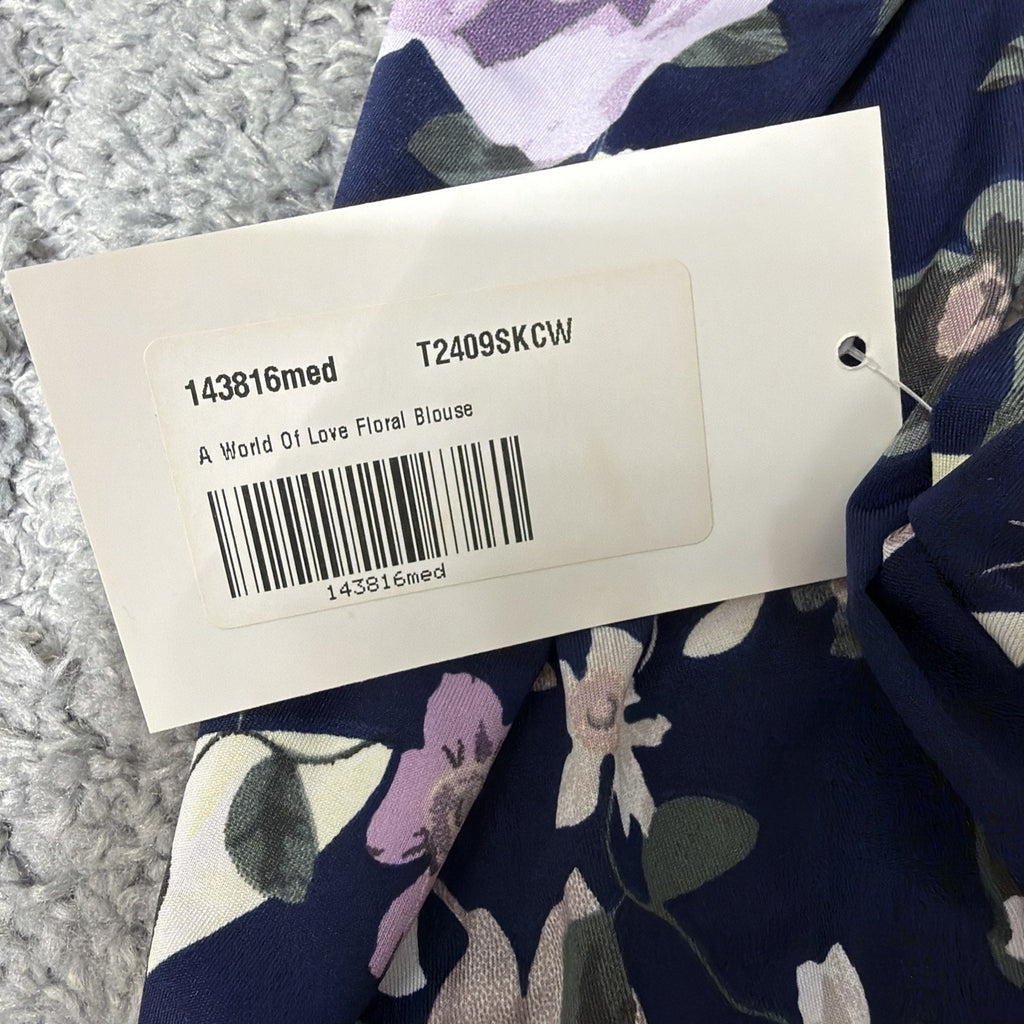 Pink Lily Floral Print Blouse Top Long Sleeve Multicolor Women's Medium
