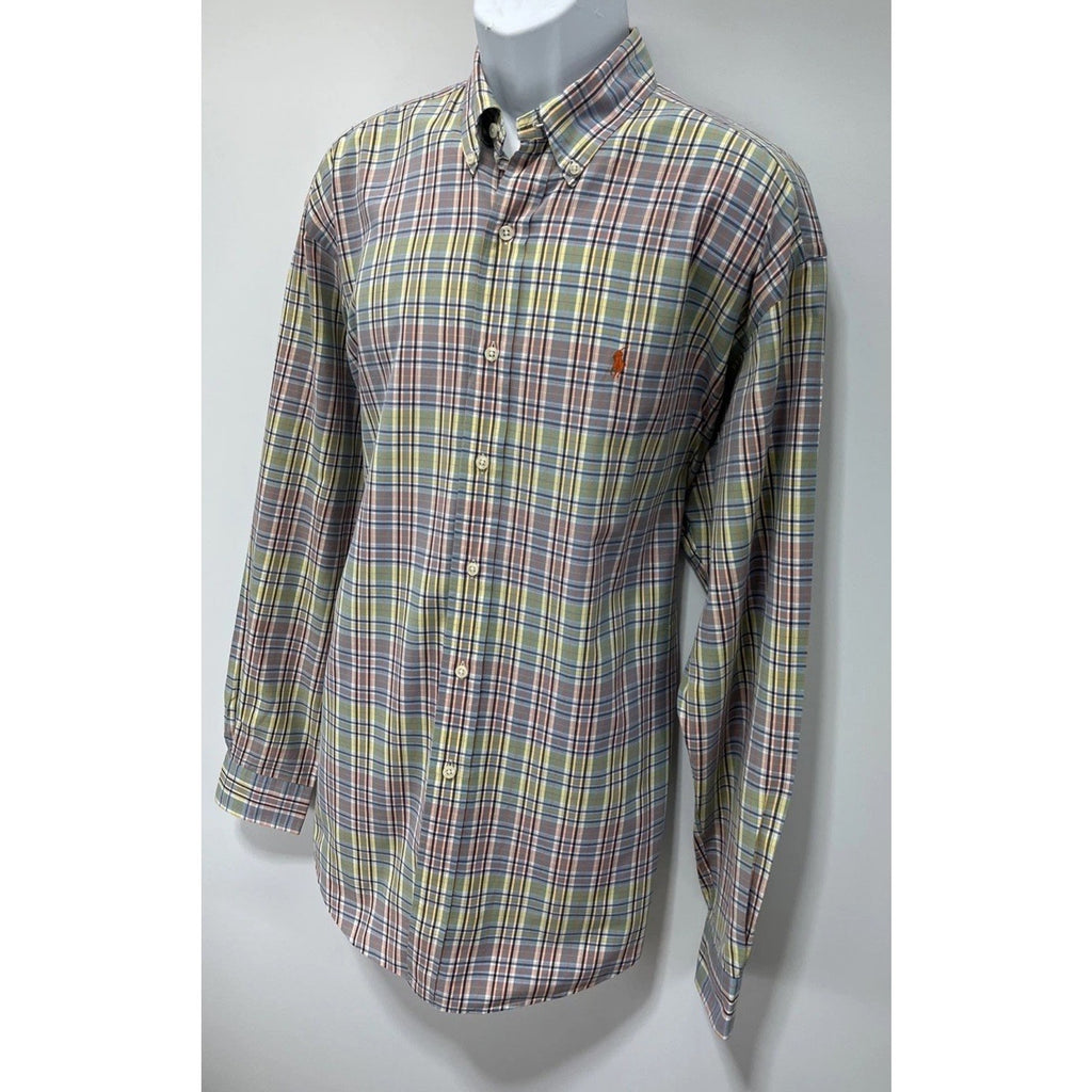 Ralph Lauren Mens Shirt Size Large Blake Long Sleeve Orange Logo Button down