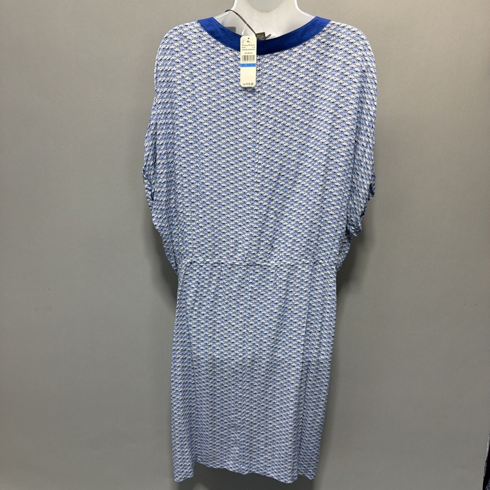 Tommy Bahama Fan Festival Split Neck Dress Size XL Blue Sea Shells NWT